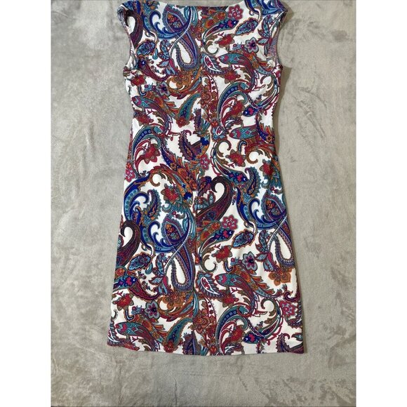 Lauren Ralph Lauren Dress Size 16 Multicolor Paisley Cowl Neck Cap Sleeve Sheath - Picture 9 of 10